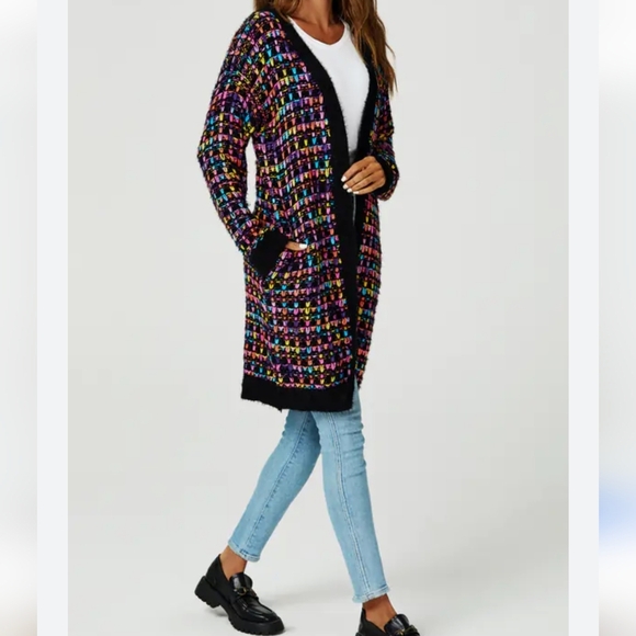 Papillon knit Cardigan Rainbow check Multicolour Speckles.  Woman's Size Medium - Picture 15 of 17